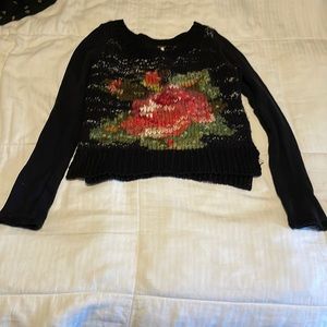 Free People Black Sweater with Floral Design